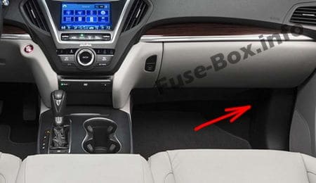 The location of the fuses in the passenger compartment: Acura MDX (YD3; 2014, 2015, 2016, 2017, 2018-...)