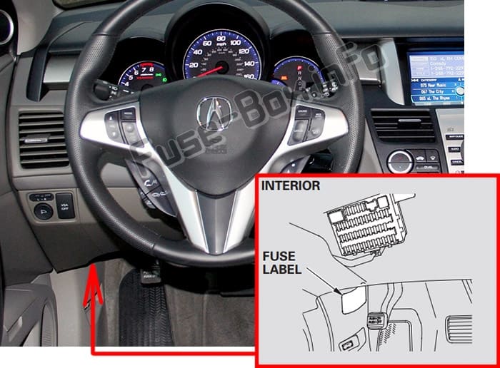 The location of the fuses in the passenger compartment: Acura RDX (2007-2012)