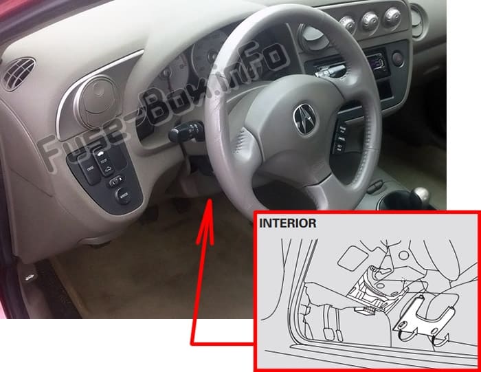 The location of the fuses in the passenger compartment: Acura RSX (2002-2006)