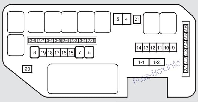 Under-hood fuse box diagram: Acura TL (UA8/UA9; 2009, 2010, 2011)