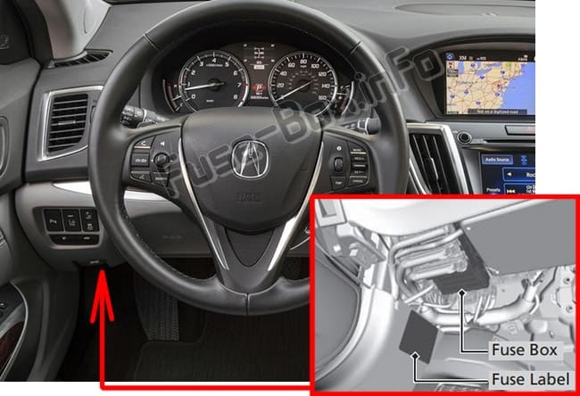 The location of the fuses in the passenger compartment: Acura TLX (2014, 2015, 2016, 2017, 2018, 2019-...)