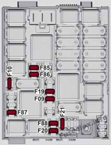 Fuse box diagram (Engine compartment fuse box): Alfa Romeo Giulietta (940; 2014, 2015, 2016, 2017, 2018)