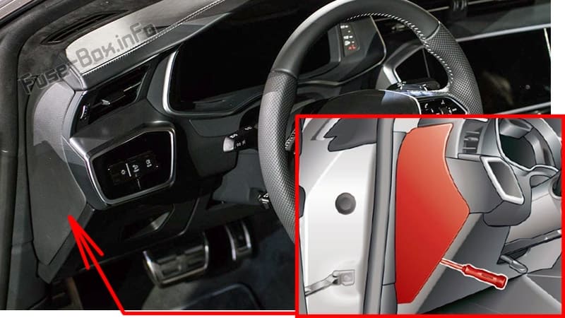 The location of the fuses in the passenger compartment: Audi A7 / S7 (2018, 2019, 2020...)