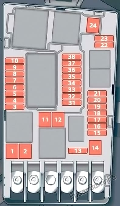 Under-hood fuse box diagram: Audi Q3 (2018, 2019, 2020..)