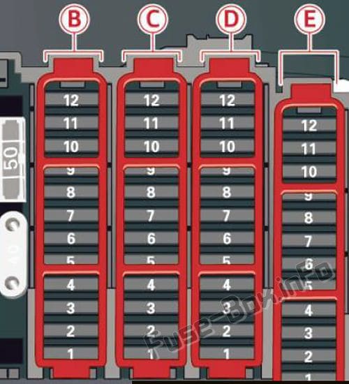 Fuse box diagram (Luggage compartment): Audi Q5 (8R; 2009, 2010, 2011, 2012)