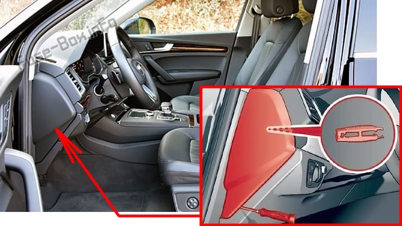 The location of the fuses in the passenger compartment: Audi Q5 (2018-2020..)