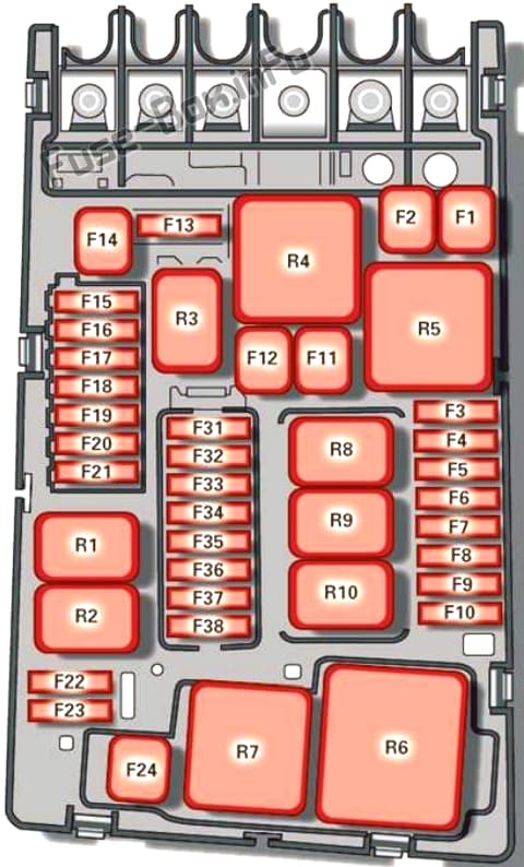 Under-hood fuse box diagram: Audi TT (2015, 2016, 2017, 2018, 2019, 2020)