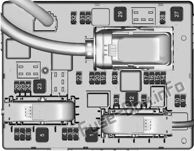 Trunk fuse box diagram: Buick Cascada (2016, 2017, 2018, 2019-..)