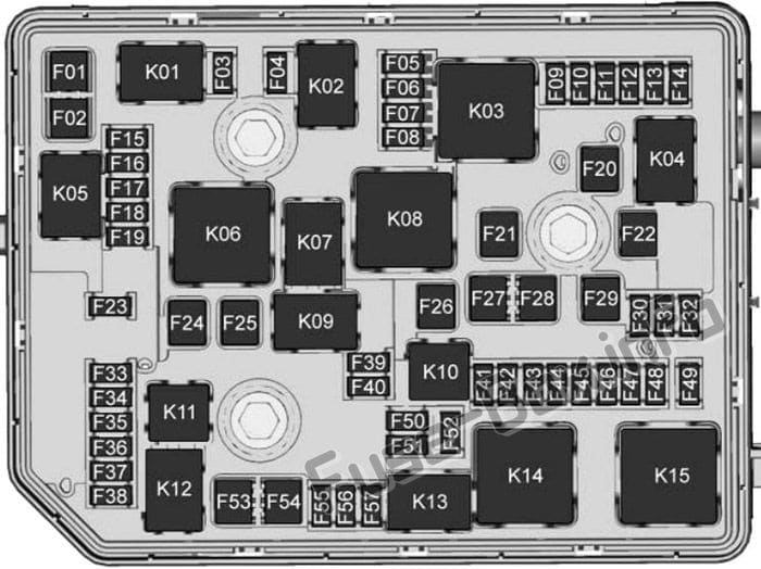 Under-hood fuse box diagram: Buick Envision (2016, 2017, 2018, 2019-..)