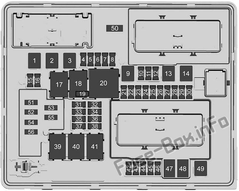 Trunk fuse box diagram: Cadillac CTS (2014, 2015, 2016, 2017, 2018)