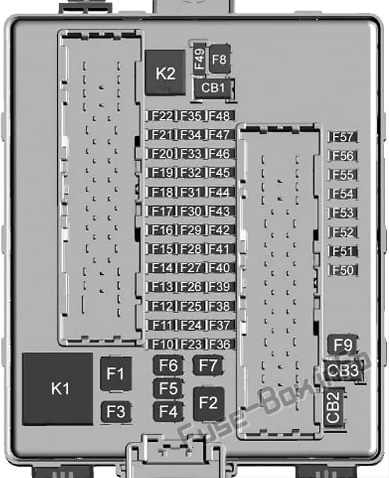 Trunk fuse box diagram: Cadillac XT6 (2020-...)