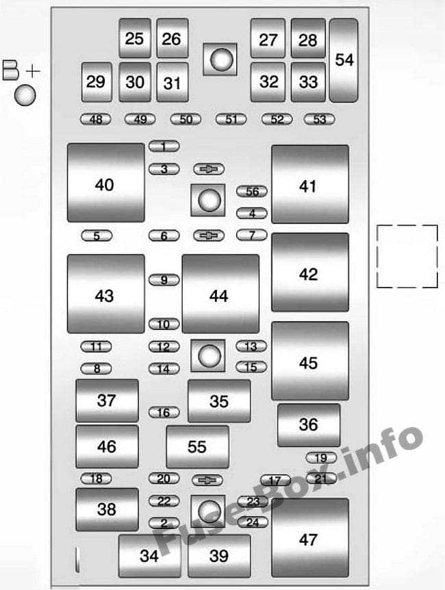 Under-hood fuse box diagram: Chevrolet Corvette (2011, 2012, 2013)