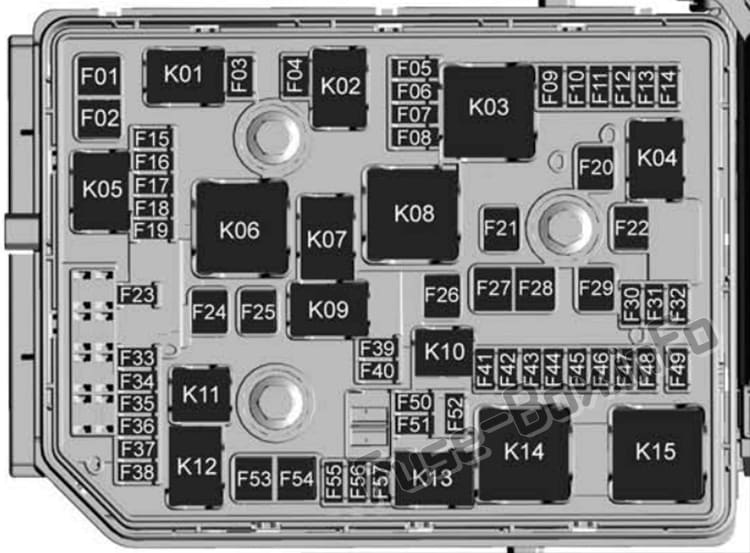 Under-hood fuse box diagram: Chevrolet Cruze (J400; 2016, 2017, 2018)