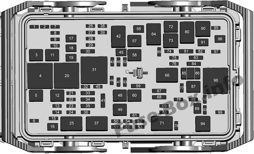 Under-hood fuse box diagram: Chevrolet Malibu (2016, 2017, 2018)