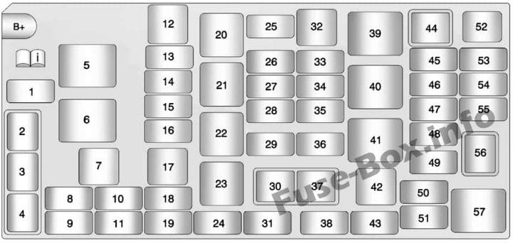 Under-hood fuse box diagram: Chevrolet Spark (2010, 2011, 2012, 2013, 2014, 2015)