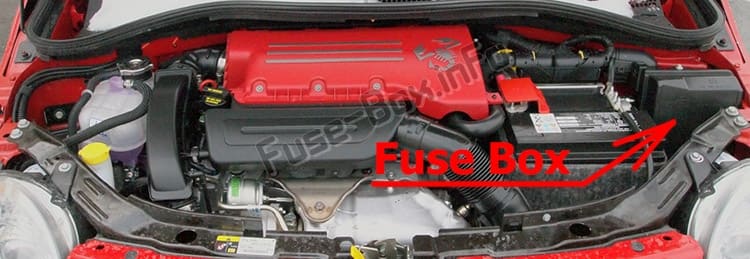 The location of the fuses in the engine compartment: Fiat 500 / 500C (2008-2018)