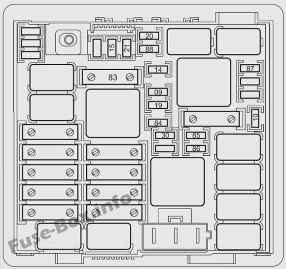 Under-hood fuse box diagram: Fiat Punto (2014, 2015, 2016, 2017)