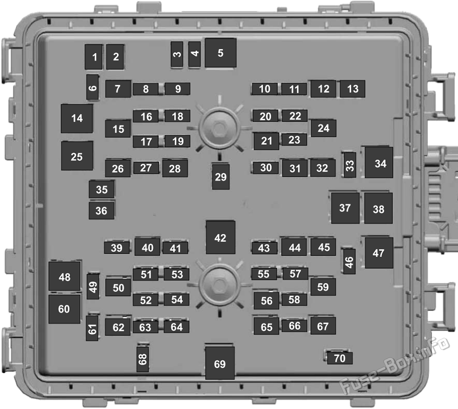 Under-hood fuse box diagram: Ford Super Duty (2020, 2021, 2022)