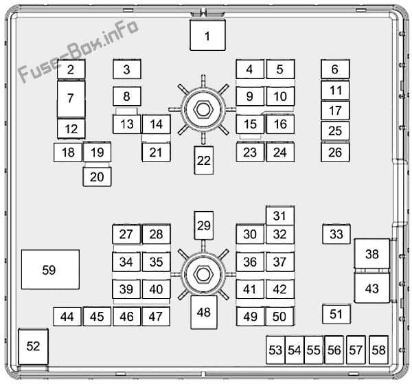 Under-hood fuse box diagram: Ford Transit (2019, 2020, 2021...)