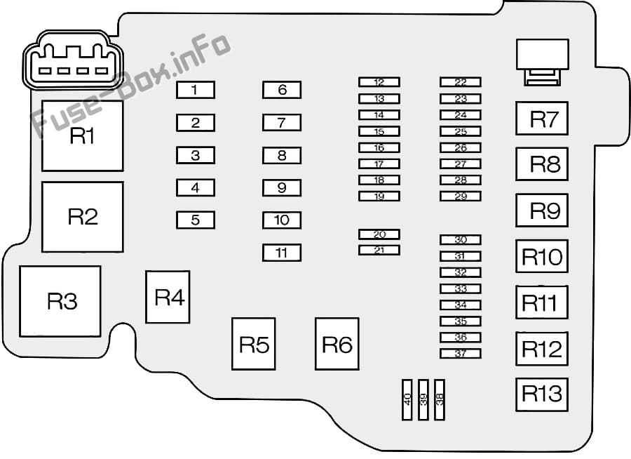 Under-hood fuse box diagram: Ford Transit Courier (2014, 2015, 2016, 2017, 2018, 2019, 2020)