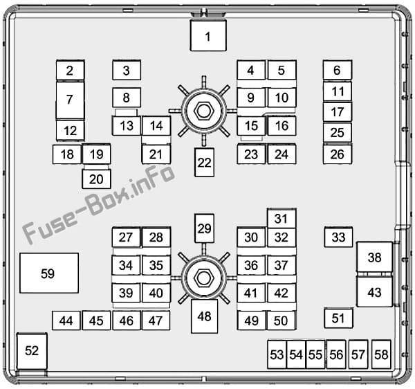 Under-hood fuse box diagram: Ford Transit Custom (2019, 2020-..) 2.0L