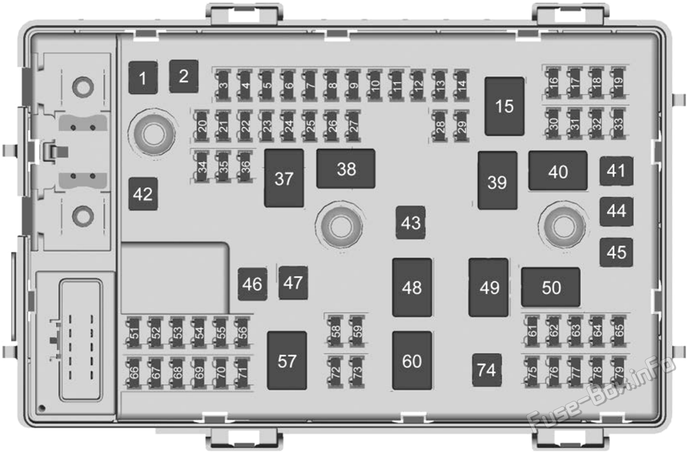 Under-hood fuse box diagram: GMC Savana (2018, 2019, 2020, 2021, 2022)