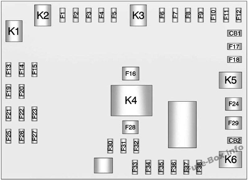 Interior fuse box diagram: GMC Savana (2011, 2012, 2013, 2014, 2015)