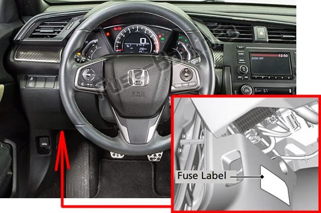 The location of the fuses in the passenger compartment: Honda Civic (2016-2019..)