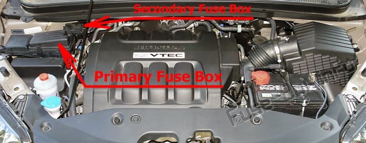 The location of the fuses in the passenger compartment: Honda Odyssey (RL3/RL4; 2005-2010)