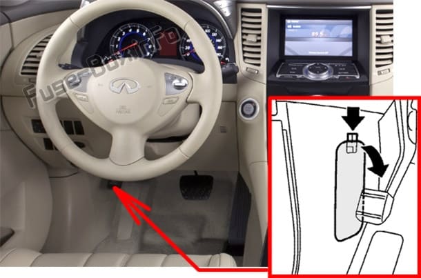 Diagrama de fusibles Infiniti FX35 / FX50 / QX70 (S51; 2008-2017) en español