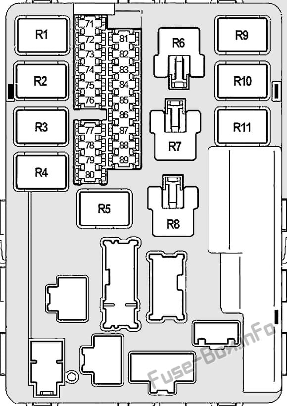 Under-hood fuse box #1 diagram: Infiniti FX35/FX45 (2003, 2004, 2005, 2006, 2007, 2008)