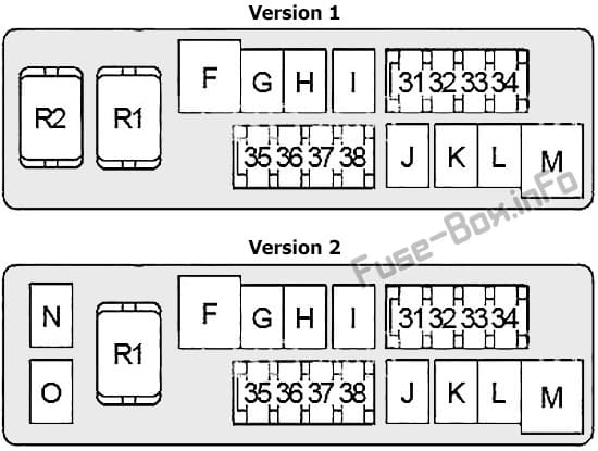 Under-hood fuse box #2 diagram: Infiniti G25/G35/G37/Q40 (2006, 2007, 2008, 2009, 2010, 2011, 2012, 2013, 2014, 2015)