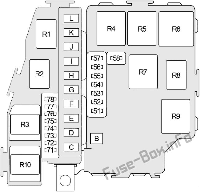 Under-hood fuse box diagram: Infiniti Q45 (2001, 2002, 2003, 2004, 2005, 2006)