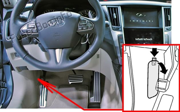 Diagrama de fusibles Infiniti Q50 (V37; 2013-2015) en español