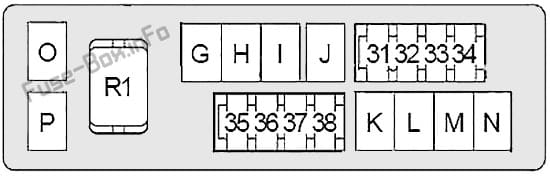 Under-hood fuse box #2 diagram: Infiniti Q70 (2013, 2014, 2015, 2016, 2017, 2018, 2019)