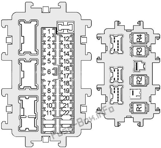 Instrument panel fuse box diagram: Infiniti QX56 / QX80 (2010, 2011, 2012, 2013, 2014, 2015, 2016, 2017)