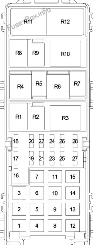 Under-hood fuse box diagram: Jeep Wrangler (2000, 2001, 2002, 2003, 2004, 2005, 2006)
