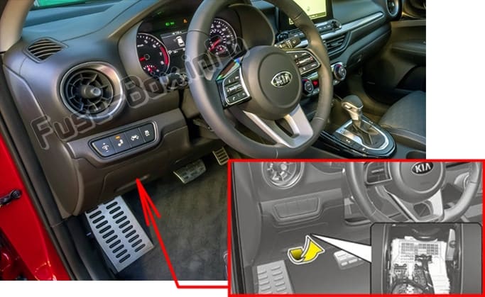 The location of the fuses in the passenger compartment: KIA Forte / Cerato (2019-..)