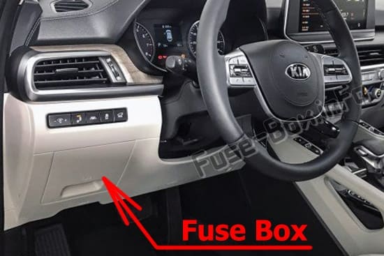 The location of the fuses in the passenger compartment: Kia Telluride (2020-..)