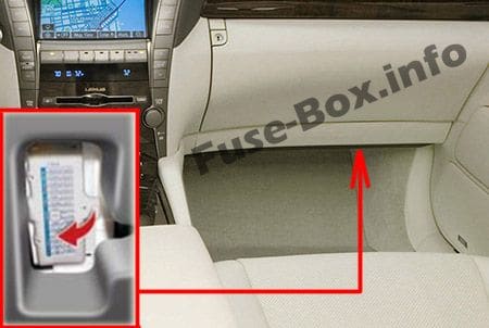 The location of the fuses in the passenger compartment: Lexus LS 460 (2007, 2008, 2009)