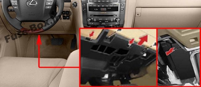 The location of the fuses in the passenger compartment: Lexus LX 570 (2008-2015)