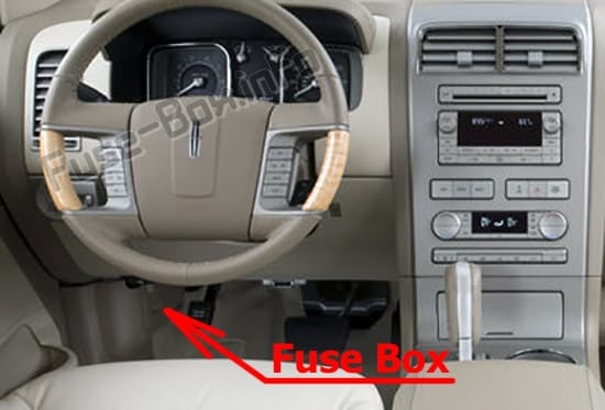 The location of the fuses in the passenger compartment: Lincoln MKX (2011-2015)