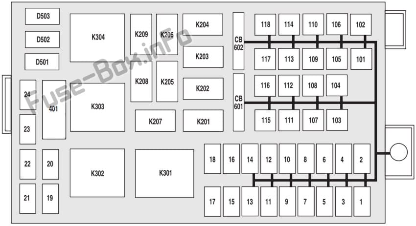 Under-hood fuse box diagram: Lincoln Town Car (2004)