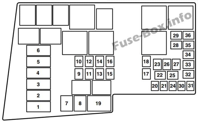 Under-hood fuse box diagram: Mazda 3 (2003, 2004, 2005)