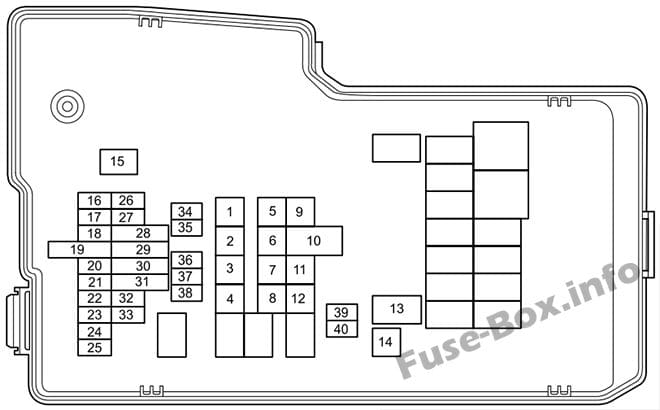 Under-hood fuse box diagram: Mazda 5 (2014, 2015, 2016, 2017)