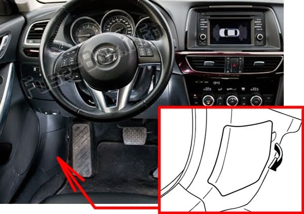 The location of the fuses in the passenger compartment: Mazda 6 (GJ1/GL; 2013-2019..)