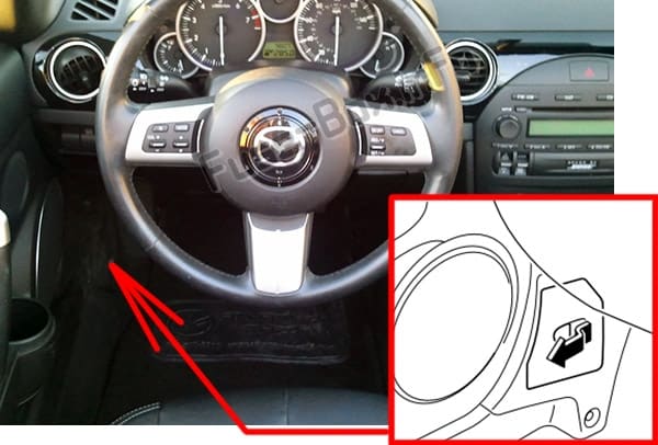 The location of the fuses in the passenger compartment: Mazda MX-5 Miata (NC; 2006-2015)