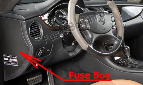 The location of the fuses in the passenger compartment: Mercedes-Benz CLS-Class (W219; 2004-2010)