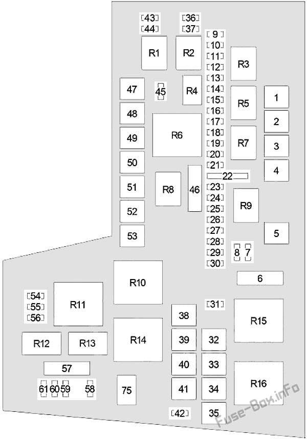 Under-hood fuse box diagram: Mitsubishi Raider (2005, 2006, 2007, 2008, 2009)