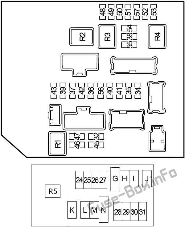 Under-hood fuse box diagram: Nissan Frontier (2010, 2011, 2012, 2013, 2014)